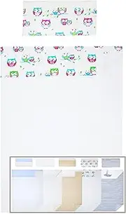 Vizaro - Parure | Ensemble de DRAPS LIT BÉBÉ 60x120cm - 3 Pièce - 100% COTON - Fabriqué UE pas de substances nocives - C. Hiboux
