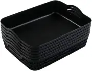 Large Plastic Storage Basket Tray with Handle, Black, Pack of 6