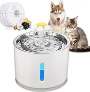 Cat Water Fountain, 80oz /2.4L Ultra Silent Cat Fountain with LED Night Vision Waterfall Flower Style Fountain, 3 Modes Drinking Fountain with 5Pcs Replacement Filters