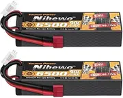 Nihewo 2S Lipo Battery 2Packs 7.4V RC Lipo Battery Pack 6500mAh 90C Hard Case with Deans T Plug Compatible with 1/8 and 1/10 RC Truck Vehicles Car Truggy Buggy Racing Models