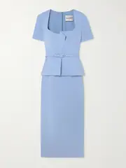 [ROLAND MOURET] ROLAND MOURET - Belted Silk-blend Crepe Peplum Midi Dress - Blue - UK 4 UK 4 Blue