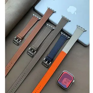愛馬仕同款雙圈真皮錶帶 適用 Apple watch錶帶 S9 8 7 6 SE 5 4代女士錶帶 41 44 45mm