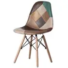 New Fabric Patchwork Chair with Leather and Suede Like Tones with Wooden Legs