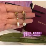 二手現貨 GUCCI 古馳 互扣是雙G 花朵 珍珠 不對稱 耳環 耳釘 661127 金色