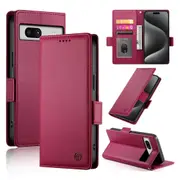 Wallet Case for Google Pixel 7A,Slim Protective Shockproof Case With Card Holder,Premium PU Leather Kickstand-Red