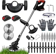 Cordless Grass Trimmer Weed Cutter Lawn Electric Whipper Snipper Strimmer Portable Mower 18 Blade 2 Batter 24v 2500w