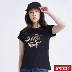 【5TH STREET】女燙金草寫字短袖T恤-黑色