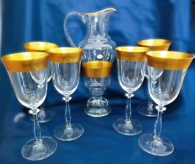 Czech bohemia glass - Wine set 6+1 decorated gold