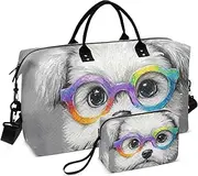 [YXYZRMY] Cute Dog Head Travel Duffel Bag Gym Bag Sports Tote Bag with Multiple Interior Pockets Shoulder Weekender Bag for Women Men with Toiletry Bag 20.5”x 7.9”x 13.8”, Multi-Colored, one size