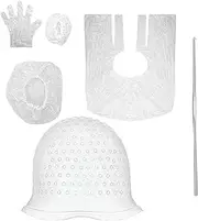HSLPSM Highlight Cap, Silicone Highlight Cap, Highlight Cap with Needle and Holes, Reusable Strands Cap, Highlight Set, Soft, Easy to Clean with Needle for Women and Girls