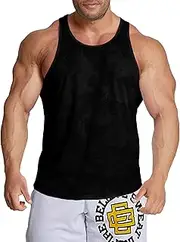 [Agilelin] Men's Workout Stringer Tank Top, Quick-Drying Mesh Shirt, Stretch Gym Muscle Shirts, Training Sports Shirts, Black Print, XL