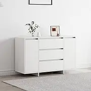White Sideboard Buffet Cabinet for Dining Room, Engineered Wood Storage Hallway Table, Modern Lacquered Furniture