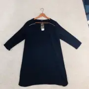 TEX Black 3/4 Sleeve Shift Sheath Short Mini Dress Size 44 L Large NWT