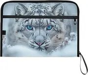 YMXFXP Eye Blue Snow Leopard Expandable Filing Folder, 13-Pocket Funny Cute Design with Sticky Labels, A4 Letter Size Document Organizer for Office, School, Boys, Girls