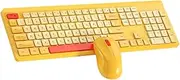 Wireless Keyboard Mouse Set,104 Square Keys Full-Size Office Keyboard with Number Keypad and 3-Level DPI Mice Combo for Computer Laptop PC Gamer (Yellow Mix)