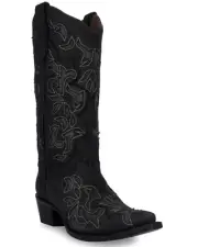 Corral Women's Inlay & Embroidery Black/Grey Western Boots - Snip Toe L6033