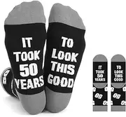 [Fascetta] 50th Birthday Socks Gifts for Men Black Crew Cotton Present Keepsake Sock 50th Unique Happy Funny Birthday Gift Age 50 Calf-length Size 9-11 Non-slip Decorations Dad Grandad Grandfather Husband, Black