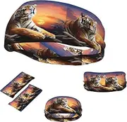FJWSLCH Tiger Colorful Sunset Headbands for Women Men Non Slip Workout Sweatbands Adjustable Sports Hair Bands Elastic Head Bands Moisture Wicking Hairband for Running, Cycling, Yoga, Spa