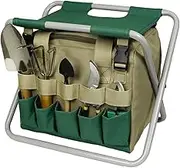 Folding Garden Stool - Fishing Stool with Detachable Tote Tool Bag - Gardener Stool, Gardening Stool, Portable Stool for C-amping, Garden, Fishing, Hiking