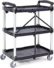 Trailer Hand Truck Foldable Utility Service Cart 3 Shelf 165LBS Hand Truck W/Lockable Wheels Portable Garage Tool Cart Home Hand Truck