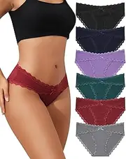 [Levao] Pack of 6 Women's Cotton Underwear Women's Briefs with Lace Breathable Panties Comfortable Hipster Multipack S-XXL