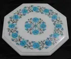 18'' antique white Marble side Center Table Top multi Stone Inlay malachite w13