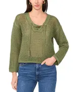 Vince Camuto Fish Net V Neck Sweater