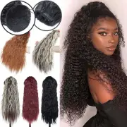 Drawstring Deep Wavy Ponytail Clip In Hair Extensions Real as Human Kinky Curly