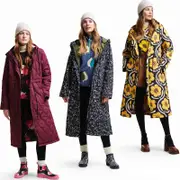 Regatta Womens Orla Kiely Longline Quilted Warm Winter Hooded Jacket Coat Burgundy 10
