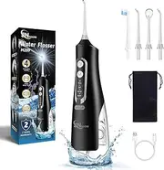 Cordless Water Dental Flosser Oral irrigator,JNGOODS 310ml Rechargeable Water flosser for Teeth IPX7 Waterproof 4 Modes Portable Irrigate with 4 Jet Tips,Travel Home use (Black)