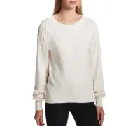 DKNY NEW Women's Ivory Beaded Fringe Crewneck Sweater Top XXS TEDO