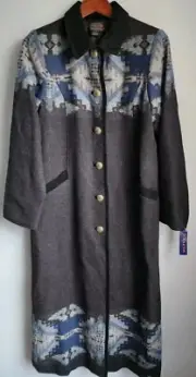 NWT Pendleton Sz M 100% Wool Southwestern Heathered Gray Duster Jacket Coat