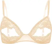 [Rswnyirn] Womens Sheer Lace Floral Caged Shelf Bra Open Cupless Bra Transparent Lingerie Bralette
