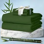 DECOLURE 100% Organic Viscose Derived from Bamboo Sheets Queen Size 4pcs - Ultra Soft & Luxuriously Cooling, 17" Deep Pocket, Double Stitching, Perfect for Hot Sleepers - Queen Bed Sheets (Olive)
