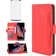Asuwish Compatible with Samsung Galaxy S10e Wallet Case and Tempered Glass Screen Protector Card Holder Credit ID Slot Flip Leather Cell Accessories Phone Cover for S 10e 10se Se10 Women Men Red