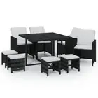 Stylish Garden Dining Set Of 9 Poly Rattan Table Chairs Stools Cushions Black