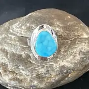Navajo Sterling Silver Blue Kingman Turquoise Ring Size 10 Native American 16582