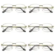 6 Pair Mens Square Metal Frame Golden Reading Glasses Classic Readers Eyeglasses