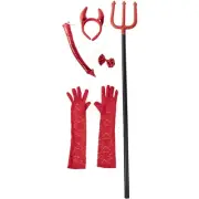 5x Red Devil Horns Headband Tail Bowtie Gloves Pitchfork Women Halloween Costume
