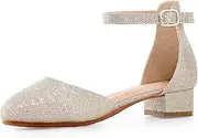 [KDVOG] Girls Dress Shoes Closed Toe Chunky High Heels Sandals Ankle Strap Pointed Toe Heeled Flower Girl Little Big Kid Mary Jane Wedding Party Pump Shoes