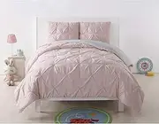 Laura Hart Kids Reversible Duvet Cover and Shams Set, Full/Queen, Blush/Silver Grey Pleated