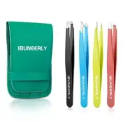 4 Pack Tweezers Set Stainless Steel Eyebrow Plucking Tweezers