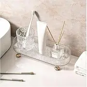 FACAICAI Makeup Perfume Organizer Tray, Small Bathroom Trays for Counter, Decorative Perfume Holders, Vanity Make up Organizer for Skincare and Cosmetics (Clear)