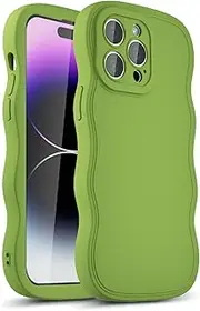 LoeoeL Girly Case for iPhone 14 Pro Max Silicone, Wavy 14 Pro Max Phone Case for Women, Curly Wave Cute Y2k Ripple Aesthetic Design, Slim Soft Rubber Jelly Camera Protection Case, Green