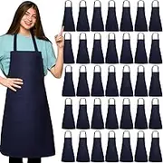 36 Pack Plain Bib Aprons Bulk with 2 Pockets Unisex Aprons Machine Washable Chef Aprons for Kitchen Restaurant Cooking