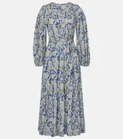 [Ulla Johnson] Ulla Johnson Seraphina printed cotton-blend midi dress AU 12 blue