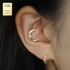 14K Solid Gold Moon Face Crescent Piercing Cartilage Daith Tragus Internal 18G