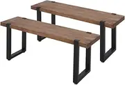 LEVEDE Wooden Dining Bench Chairs, Set of 2 Garden Bench Seat Indoor Outdoor, Backless Table Bench for Dining Room, Living Room, Hallway, Park (140 x 30 x 47cm, Brown)