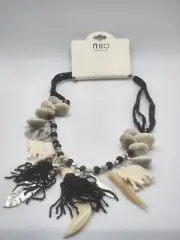 Mia Collection Fringe Necklace Seashell, Beaded,& Elephant~Black~Fashion Jewelry