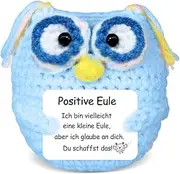 Aruigu Lucky Charm Knitted Owl Positive Gifts, Pocket Hug Owl Positive Potato Replacement, Courage Gift, Get Well Soon Gift, Lucky Charm Exam Gift (Blue)